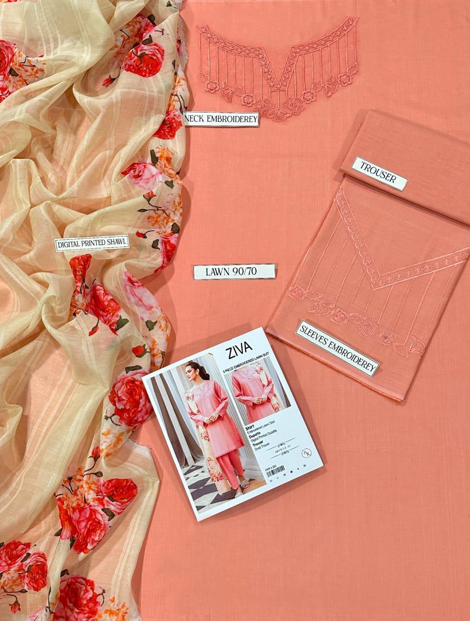 Elegant Pink Embroidered Lawn Suit – 3 Piece Luxury Collection